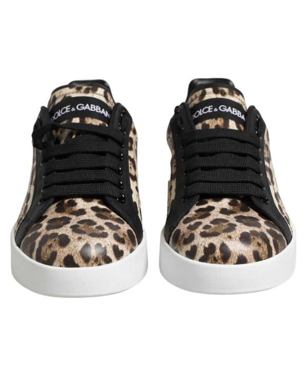 Braune Leder-Sneakers mit Leopardenmuster