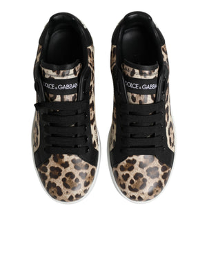 Braune Leder-Sneakers mit Leopardenmuster