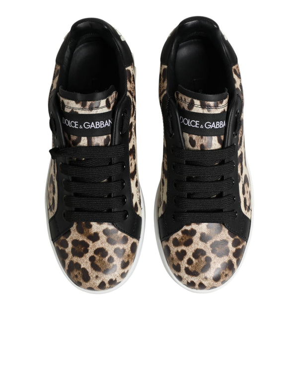 Braune Leder-Sneakers mit Leopardenmuster