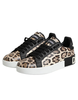 Braune Leder-Sneakers mit Leopardenmuster