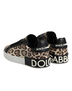 Braune Leder-Sneakers mit Leopardenmuster