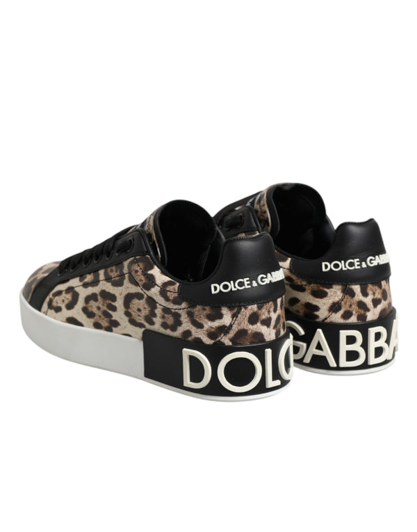 Braune Leder-Sneakers mit Leopardenmuster