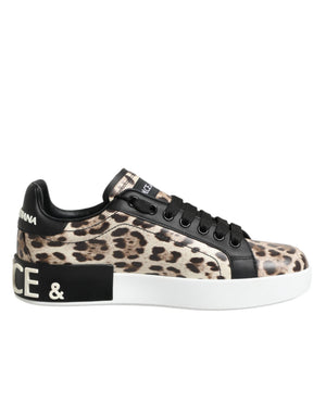 Braune Leder-Sneakers mit Leopardenmuster