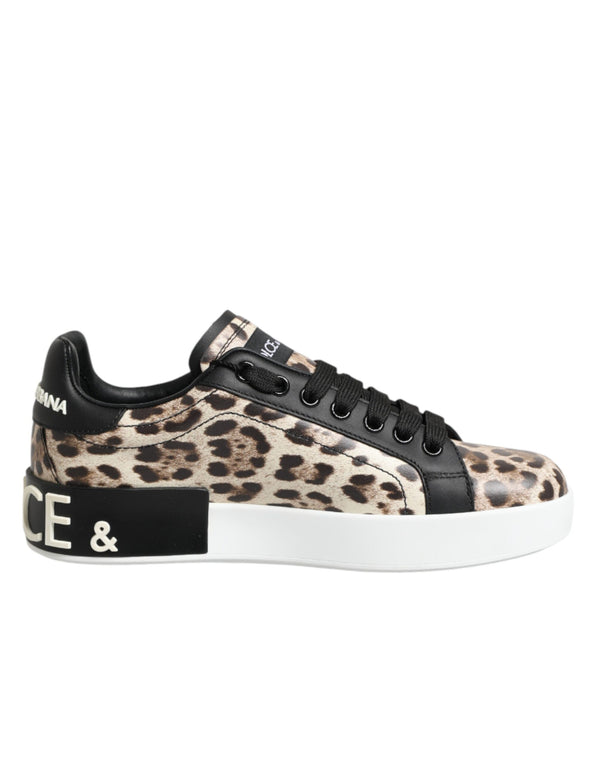 Braune Leder-Sneakers mit Leopardenmuster