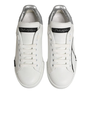 Weiße und graue Low-Top Sneaker aus Leder