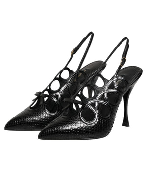 Lederslingback-Pumps mit hohem Absatz