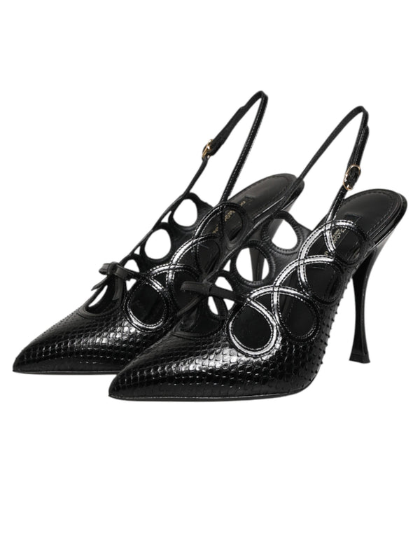 Lederslingback-Pumps mit hohem Absatz