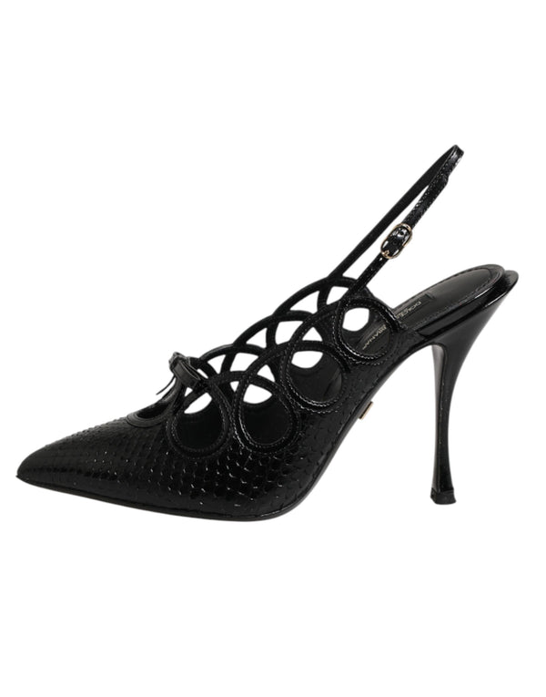 Lederslingback-Pumps mit hohem Absatz