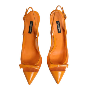 Orange Leder Mesh Slingback-Pumps