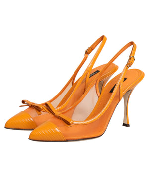 Orange Leder Mesh Slingback-Pumps