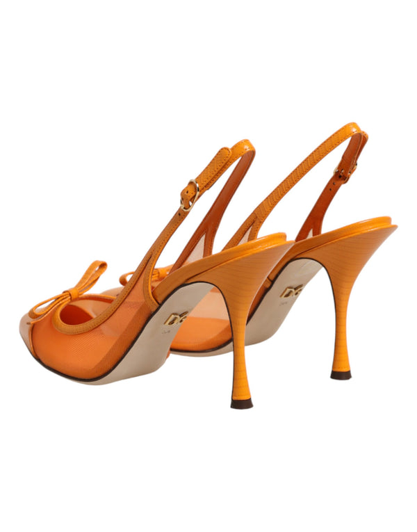 Orange Leder Mesh Slingback-Pumps