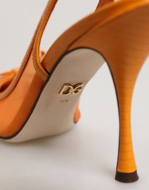 Orange Leder Mesh Slingback-Pumps