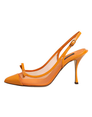 Orange Leder Mesh Slingback-Pumps