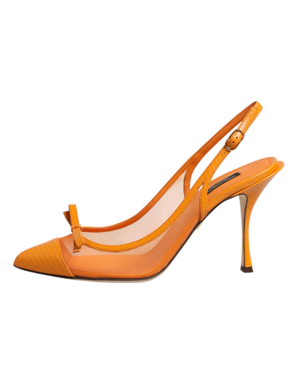 Orange Leder Mesh Slingback-Pumps