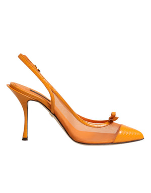 Orange Leder Mesh Slingback-Pumps