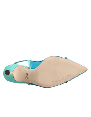 Hellblaue Leder-Mesh-Slingback-Pumps