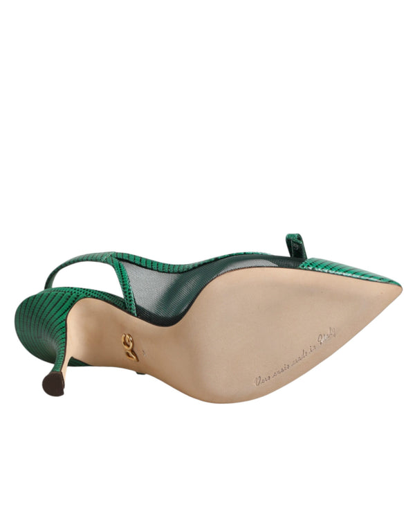 Grüne Leder-Mesh-Slingback-Pumps