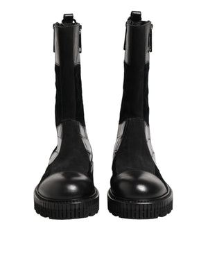 Schwarzer Patchwork-Leder-Halbstiefel