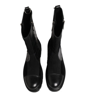 Schwarzer Patchwork-Leder-Halbstiefel