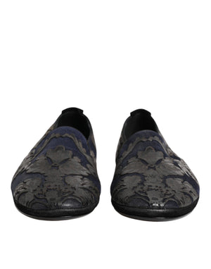 Schwarze Jacquard-Leder-Slipper