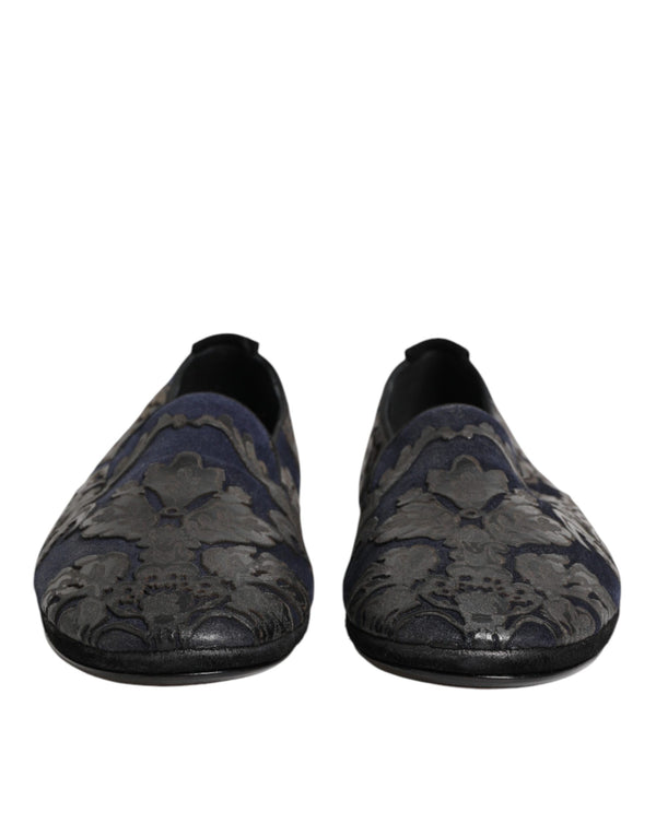 Schwarze Jacquard-Leder-Slipper