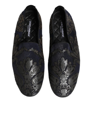 Schwarze Jacquard-Leder-Slipper