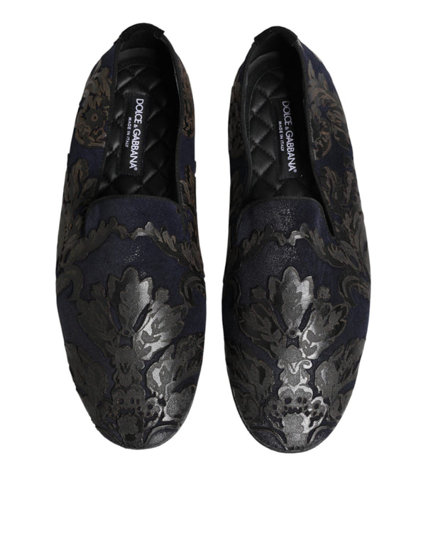 Schwarze Jacquard-Leder-Slipper