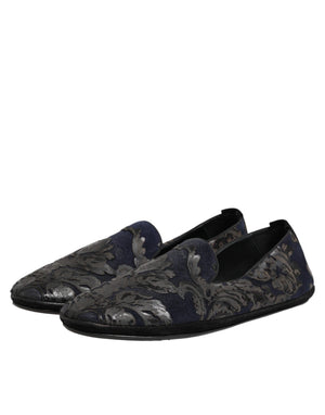 Schwarze Jacquard-Leder-Slipper