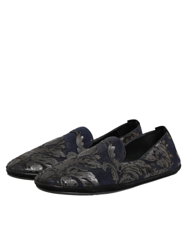 Schwarze Jacquard-Leder-Slipper