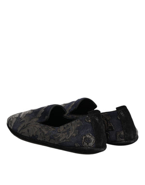 Schwarze Jacquard-Leder-Slipper