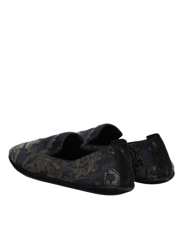 Schwarze Jacquard-Leder-Slipper