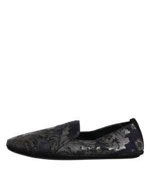Schwarze Jacquard-Leder-Slipper