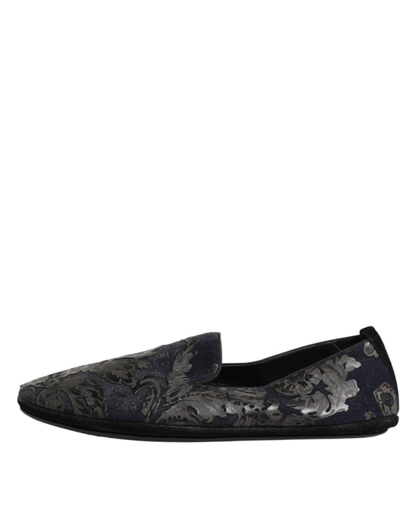 Schwarze Jacquard-Leder-Slipper