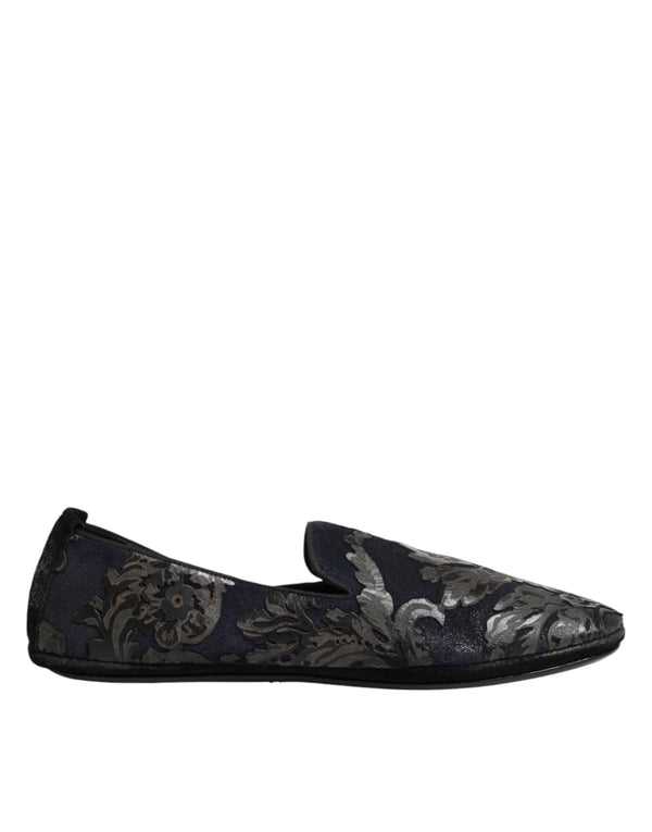 Schwarze Jacquard-Leder-Slipper