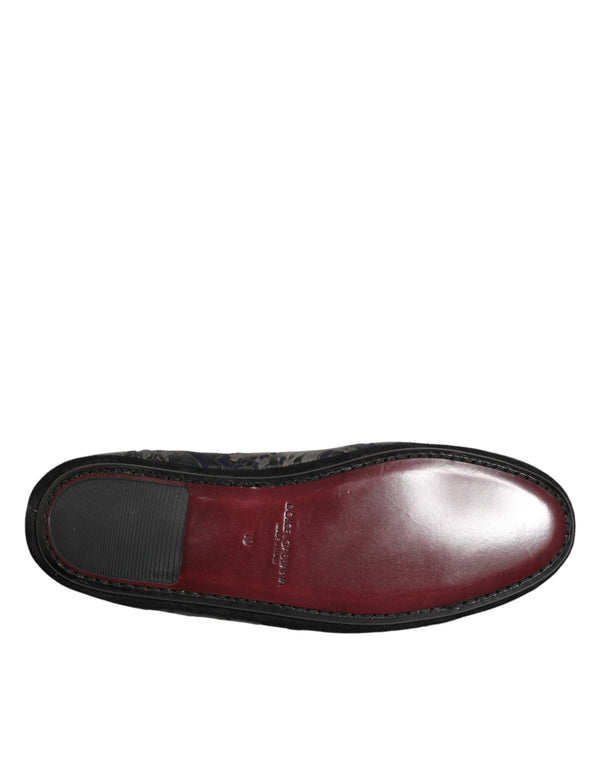 Schwarze Jacquard-Leder-Slipper
