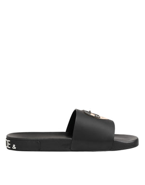 Schwarze Ledersandalen mit Logo