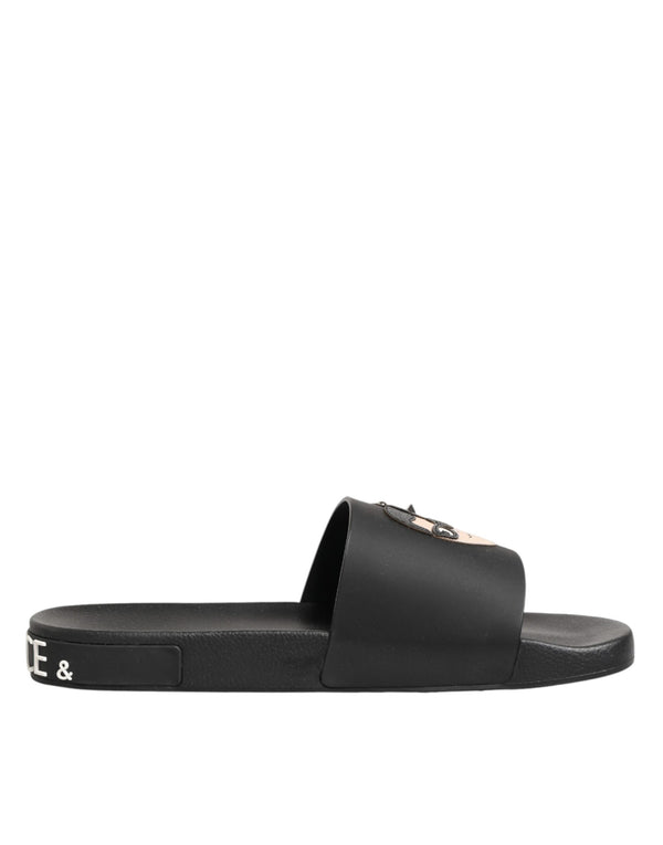 Schwarze Ledersandalen mit Logo