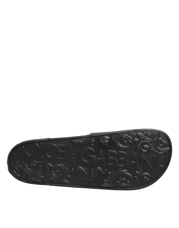 Schwarze Ledersandalen mit Logo