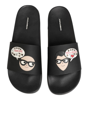 Schwarze Ledersandalen mit Logo