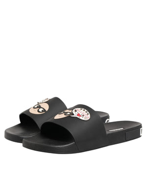 Schwarze Ledersandalen mit Logo