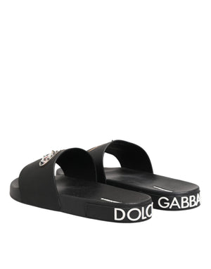 Schwarze Ledersandalen mit Logo