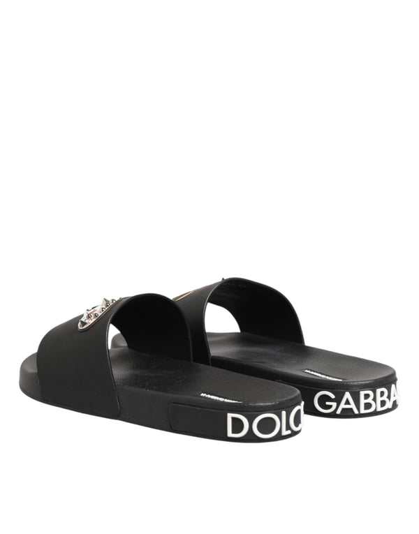 Schwarze Ledersandalen mit Logo