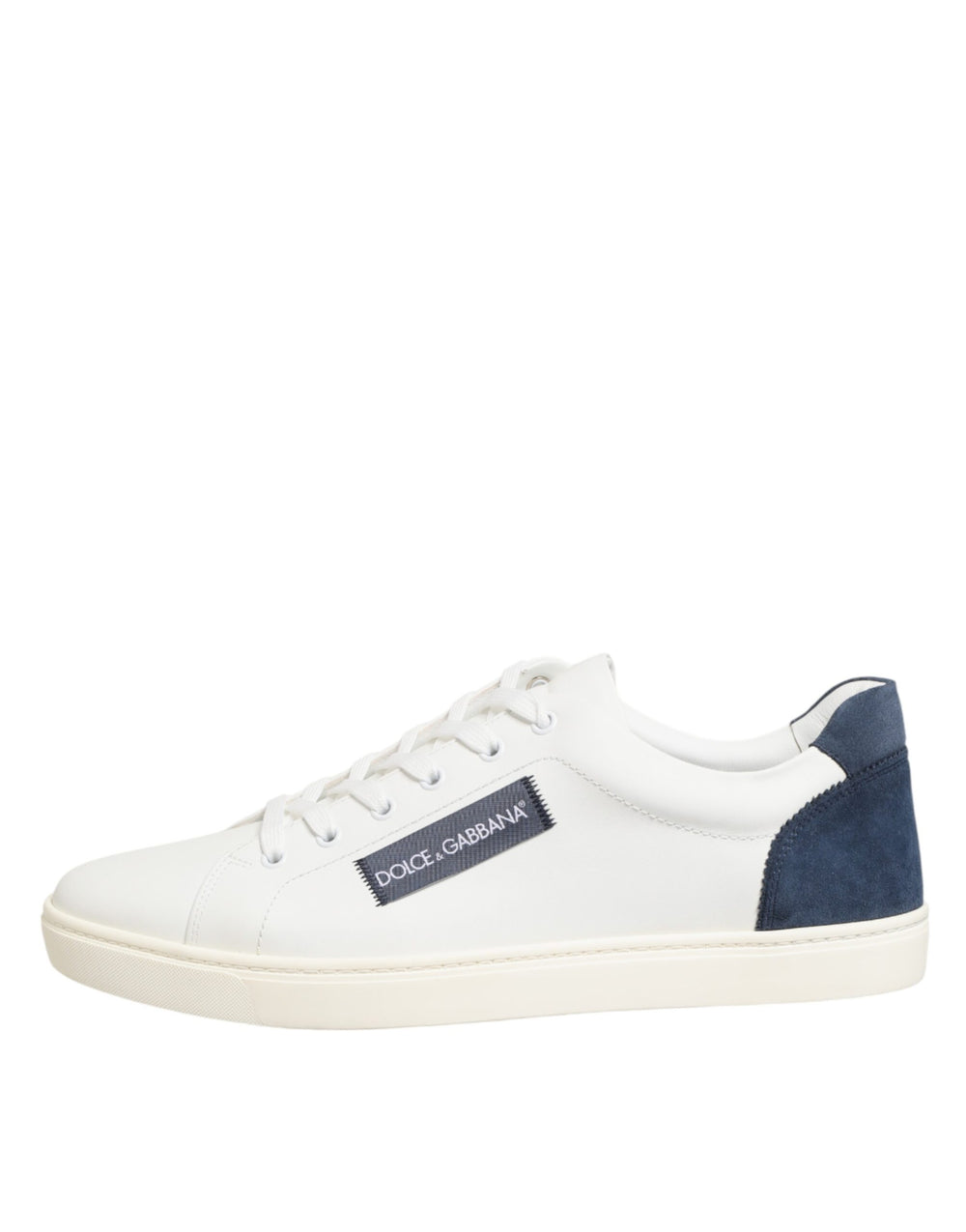 Weiße und blaue Sneakers aus Leder mit Logo-Patch