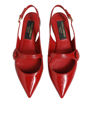Rote Leder-Slingback-Ballerinas