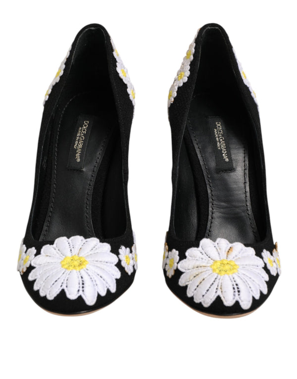 Schwarze Wildleder-Pumps mit Blumenmuster