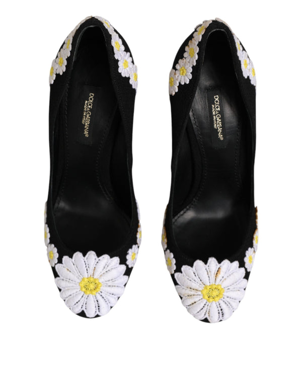 Schwarze Wildleder-Pumps mit Blumenmuster