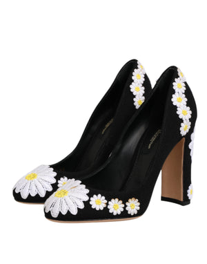 Schwarze Wildleder-Pumps mit Blumenmuster