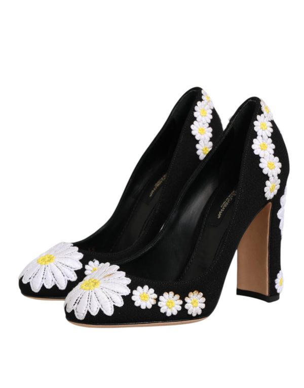 Schwarze Wildleder-Pumps mit Blumenmuster
