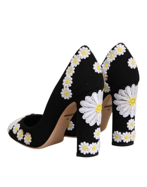 Schwarze Wildleder-Pumps mit Blumenmuster