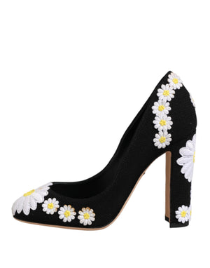 Schwarze Wildleder-Pumps mit Blumenmuster